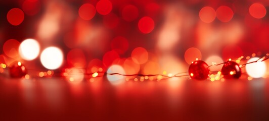 Christmas holiday and New Year decoration and illumination concept. Garland bokeh lights over red background.