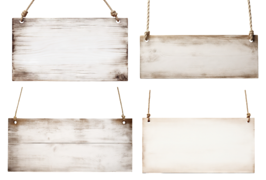 Set of white wooden signs, cut out