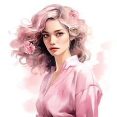 Pink Fashion Girl in Captivating Watercolor Clipart