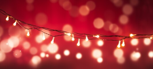 Christmas holiday and New Year decoration and illumination concept. Garland bokeh lights over red background.