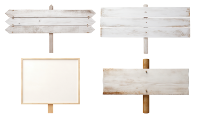 Set of white wooden signs, cut out