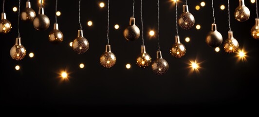 Christmas holiday and Happy New Year decoration and illumination concept. Garland bokeh lights over black background.