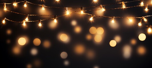 Christmas holiday and Happy New Year decoration and illumination concept. Garland bokeh lights over black background.