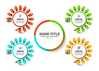 Infographic template. 4 pencils with circles. Vector