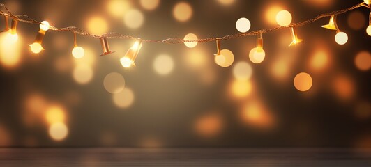 Christmas holiday and Happy New Year decoration and illumination concept. Garland bokeh lights over black background.