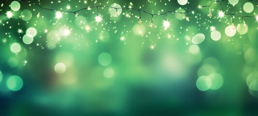 Christmas holiday decoration and illumination concept. Garland bokeh lights over green background.