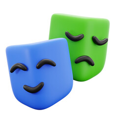 sad emotion hiding behind happy dual face expression mask for psychology and bipolar disorder concept 3d icon illustration render design - obrazy, fototapety, plakaty