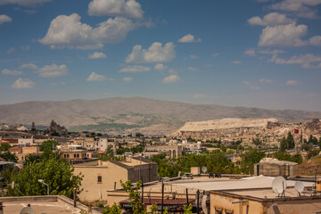 Rocky landscape in Cappadocia, Turkey. Travel in Cappadocia. Amazing landscape view of Goreme town...