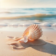 Fototapeta na wymiar Seashell on Sandy Beach Isolated Image