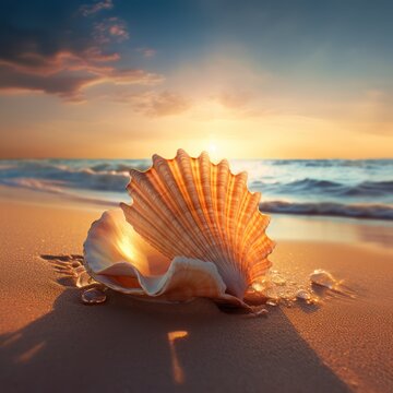 Seashell on Sandy Beach Isolated Image