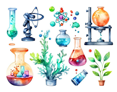 Science Lab watercolor clip art isolated on transparent background