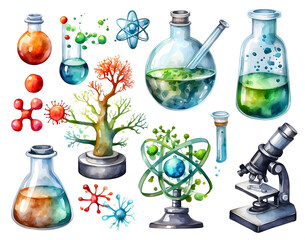 Science Lab watercolor clip art isolated on transparent background