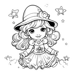 Cute girl cartoon coloring page - coloring book