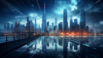 Fototapeta na wymiar Skyward Symphony: Futuristic Cityscape with skyscrapers
