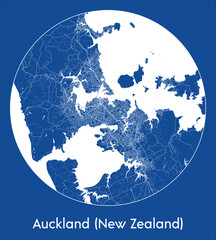 City Map Auckland New Zealand New Zealand Oceania blue print round Circle vector illustration