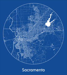 City Map Sacramento United States North America blue print round Circle vector illustration