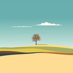 Minimalist Clipart of a Single Tree in a Vast Field