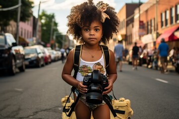 Handsome black girl in the street, candid street photography - obrazy, fototapety, plakaty