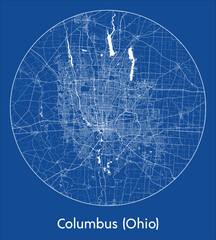 City Map Columbus Ohio United States North America blue print round Circle vector illustration