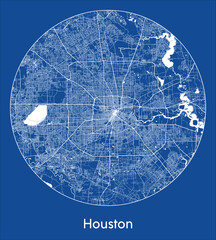City Map Houston United States North America blue print round Circle vector illustration