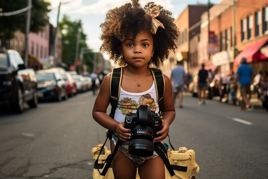 Fototapeta Handsome black girl in the street, candid street photography