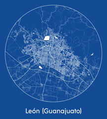 City Map Leon Guanajuato Mexico North America blue print round Circle vector illustration