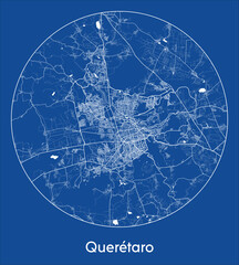 City Map Queretaro Mexico North America blue print round Circle vector illustration