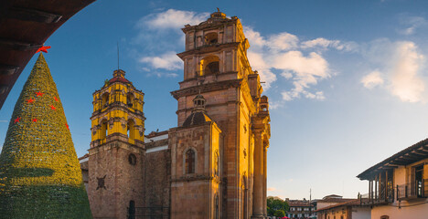 Panoramic photography of the church of San Francisco de Asis and a giant Christmas tree on the...