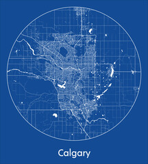 City Map Calgary Canada North America blue print round Circle vector illustration