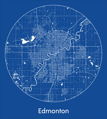 City Map Edmonton Canada North America blue print round Circle vector illustration