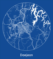 City Map Daejeon South Korea Asia blue print round Circle vector illustration