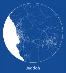 City Map Jeddah Saudi Arabia Asia blue print round Circle vector illustration