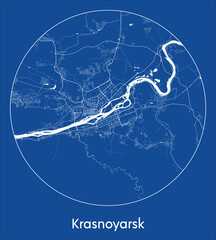 City Map Krasnoyarsk Russia Asia blue print round Circle vector illustration