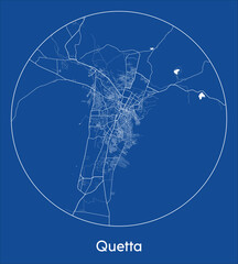 City Map Quetta Pakistan Asia blue print round Circle vector illustration