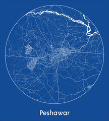 City Map Peshawar Pakistan Asia blue print round Circle vector illustration