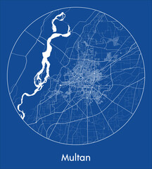 City Map Multan Pakistan Asia blue print round Circle vector illustration