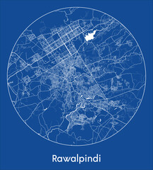 City Map Rawalpindi Pakistan Asia blue print round Circle vector illustration