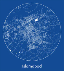 City Map Islamabad Pakistan Asia blue print round Circle vector illustration