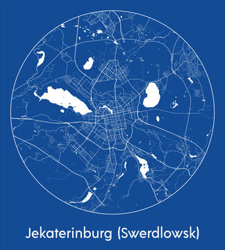 City Map Jekaterinburg Swerdlowsk Russia Asia blue print round Circle vector illustration