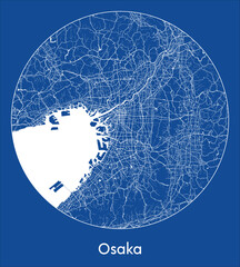 City Map Osaka Japan Asia blue print round Circle vector illustration