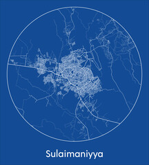 City Map Sulaimaniyya Iraq Asia blue print round Circle vector illustration