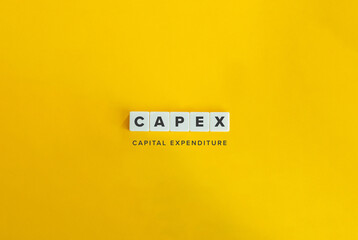 Capital Expenditure Abbreviation, CAPEX. Letter Tiles on Yellow Background. Minimalist Aesthetics.