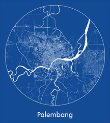 City Map Palembang Indonesia Asia blue print round Circle vector illustration