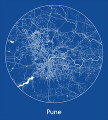 City Map Pune India Asia blue print round Circle vector illustration