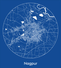 City Map Nagpur India Asia blue print round Circle vector illustration