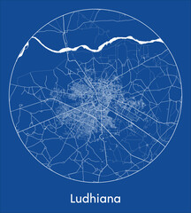 City Map Ludhiana India Asia blue print round Circle vector illustration