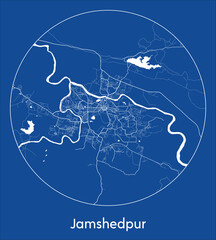 City Map Jamshedpur India Asia blue print round Circle vector illustration