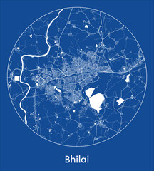 City Map Bhilai India Asia blue print round Circle vector illustration