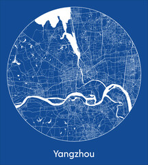 City Map Yangzhou China Asia blue print round Circle vector illustration