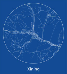 City Map Xining China Asia blue print round Circle vector illustration